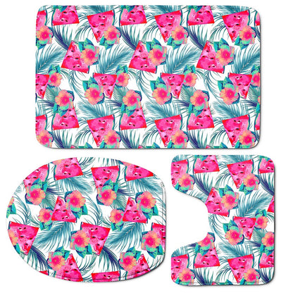 Watermelon Teal Hawaiian Pattern Print 3 Piece Bath Mat Set