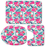 Watermelon Teal Hawaiian Pattern Print 3 Piece Bath Mat Set