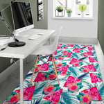 Watermelon Teal Hawaiian Pattern Print Area Rug GearFrost