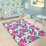 Watermelon Teal Hawaiian Pattern Print Area Rug GearFrost