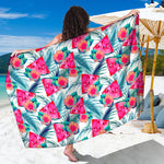 Watermelon Teal Hawaiian Pattern Print Beach Sarong Wrap