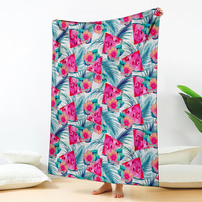 Watermelon Teal Hawaiian Pattern Print Blanket