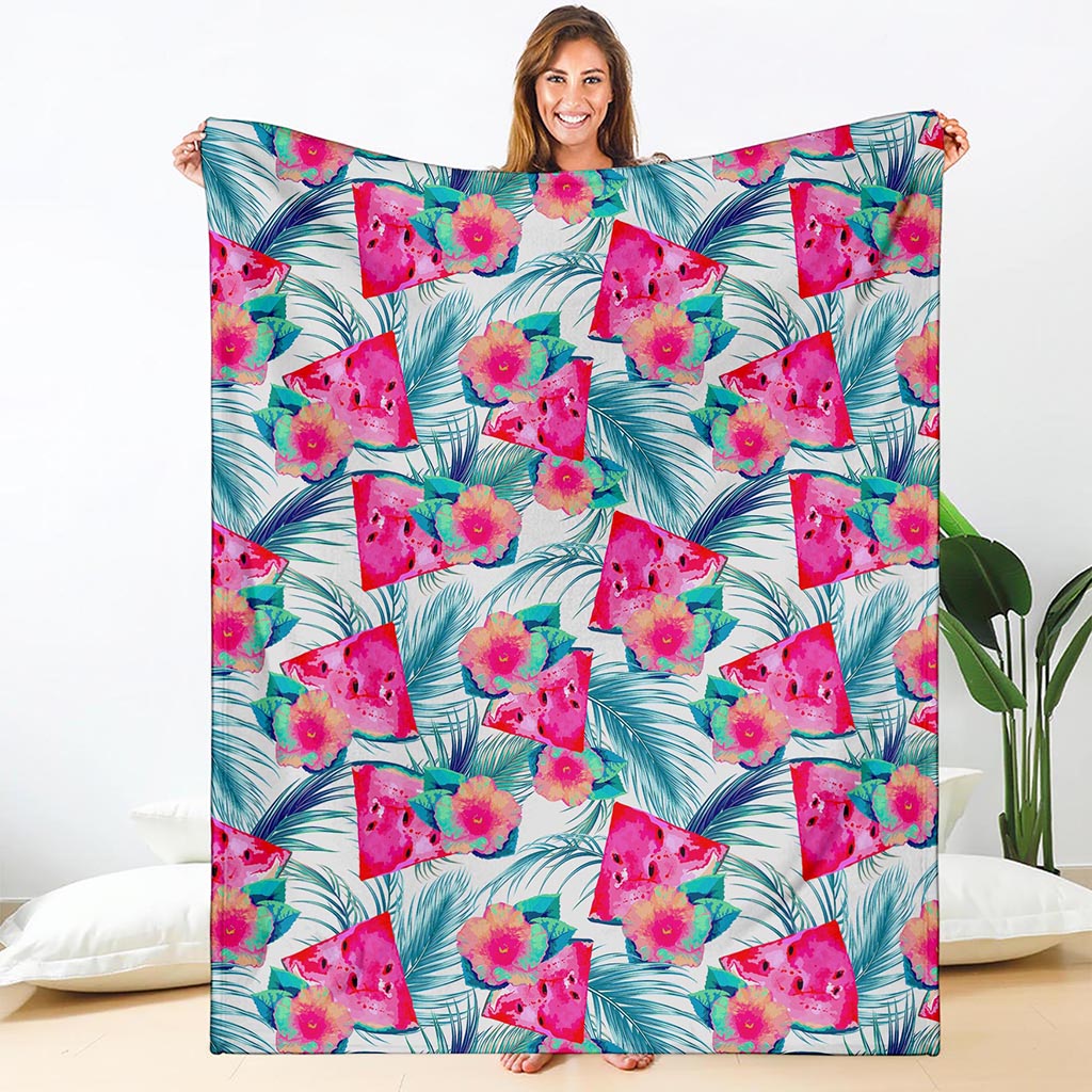 Watermelon Teal Hawaiian Pattern Print Blanket