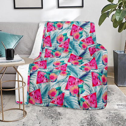 Watermelon Teal Hawaiian Pattern Print Blanket