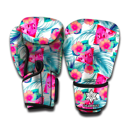 Watermelon Teal Hawaiian Pattern Print Boxing Gloves
