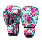 Watermelon Teal Hawaiian Pattern Print Boxing Gloves