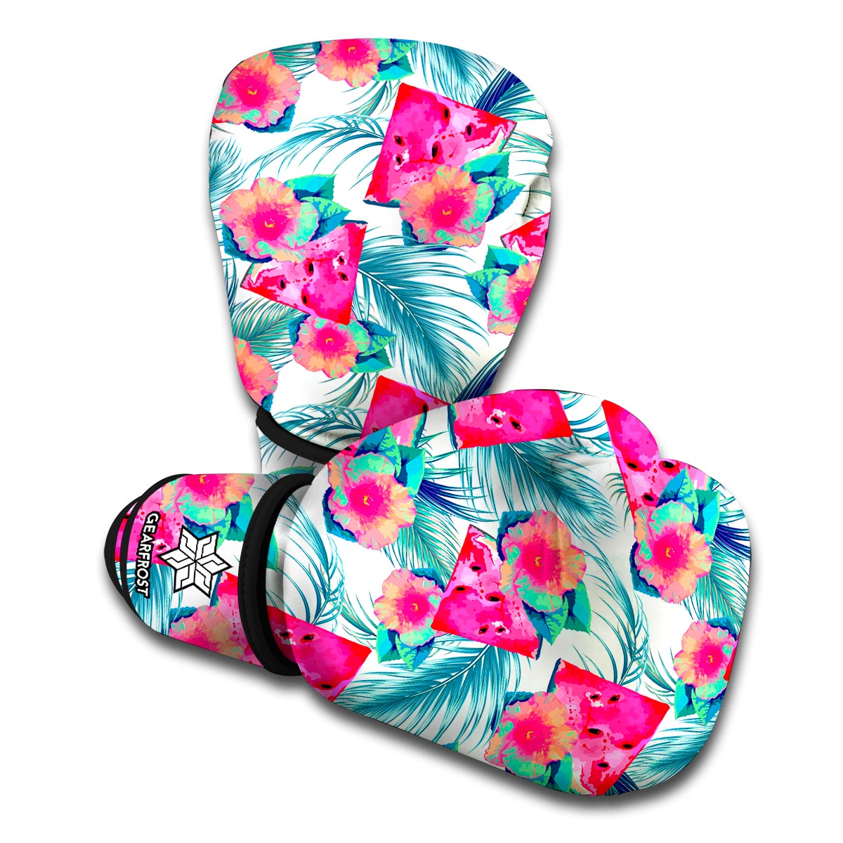 Watermelon Teal Hawaiian Pattern Print Boxing Gloves