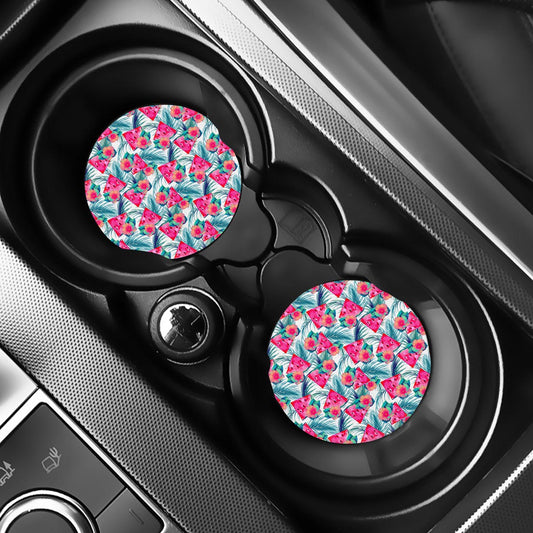 Watermelon Teal Hawaiian Pattern Print Car Coasters