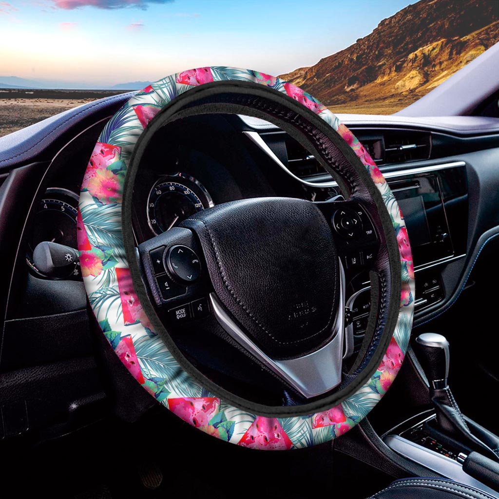 Watermelon Teal Hawaiian Pattern Print Car Steering Wheel Cover