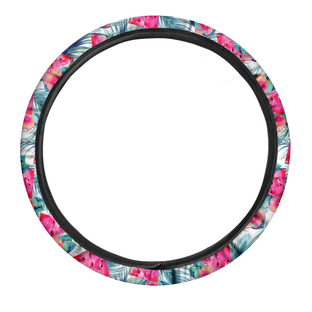 Watermelon Teal Hawaiian Pattern Print Car Steering Wheel Cover