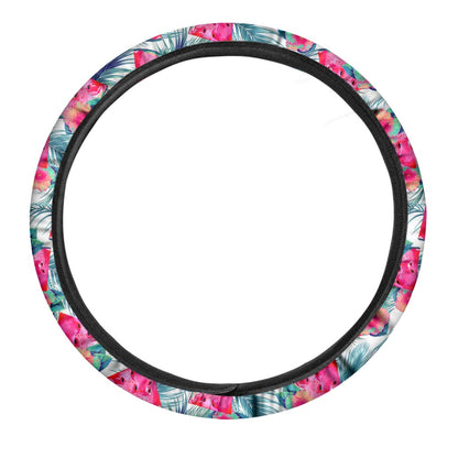 Watermelon Teal Hawaiian Pattern Print Car Steering Wheel Cover