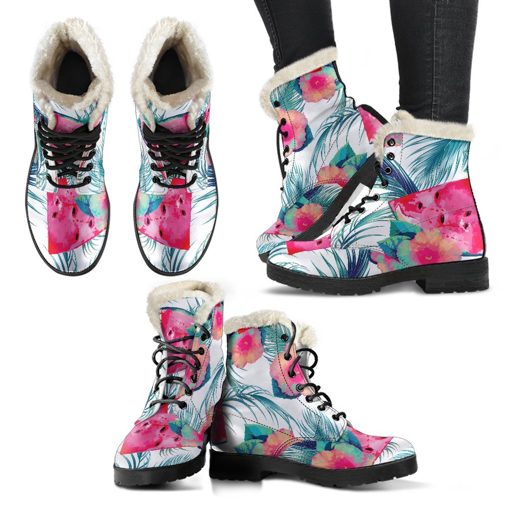 Watermelon Teal Hawaiian Pattern Print Comfy Boots GearFrost
