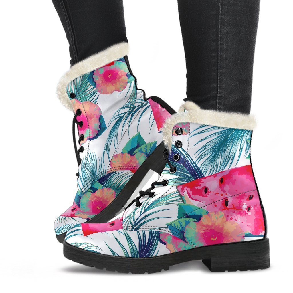 Watermelon Teal Hawaiian Pattern Print Comfy Boots GearFrost