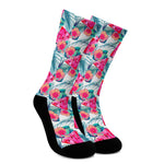 Watermelon Teal Hawaiian Pattern Print Crew Socks