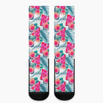 Watermelon Teal Hawaiian Pattern Print Crew Socks