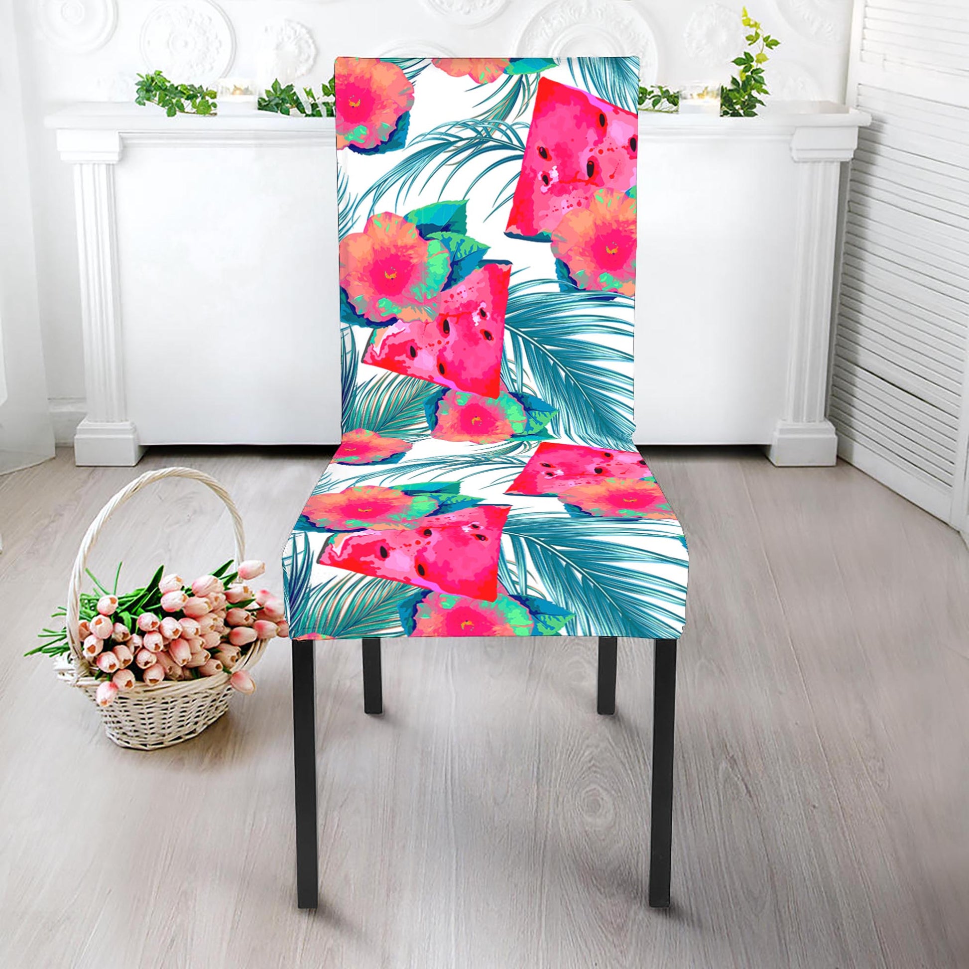 Watermelon Teal Hawaiian Pattern Print Dining Chair Slipcover