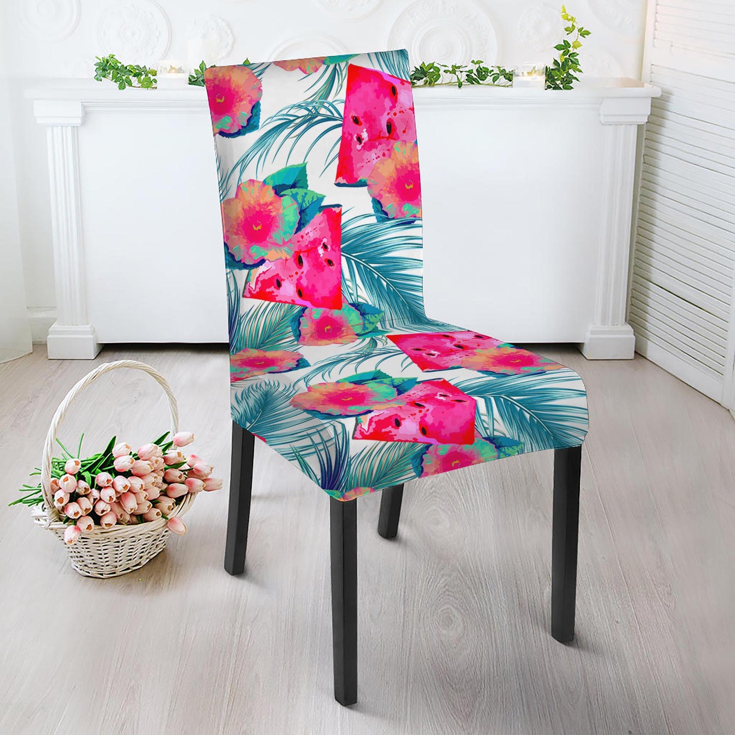 Watermelon Teal Hawaiian Pattern Print Dining Chair Slipcover