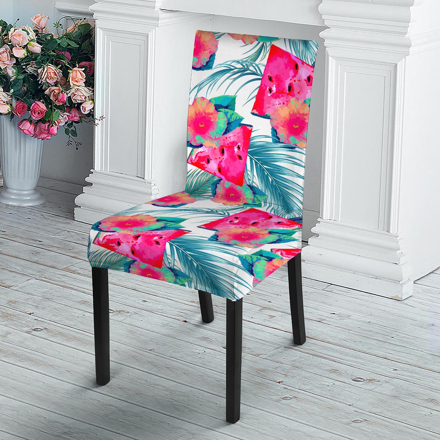 Watermelon Teal Hawaiian Pattern Print Dining Chair Slipcover