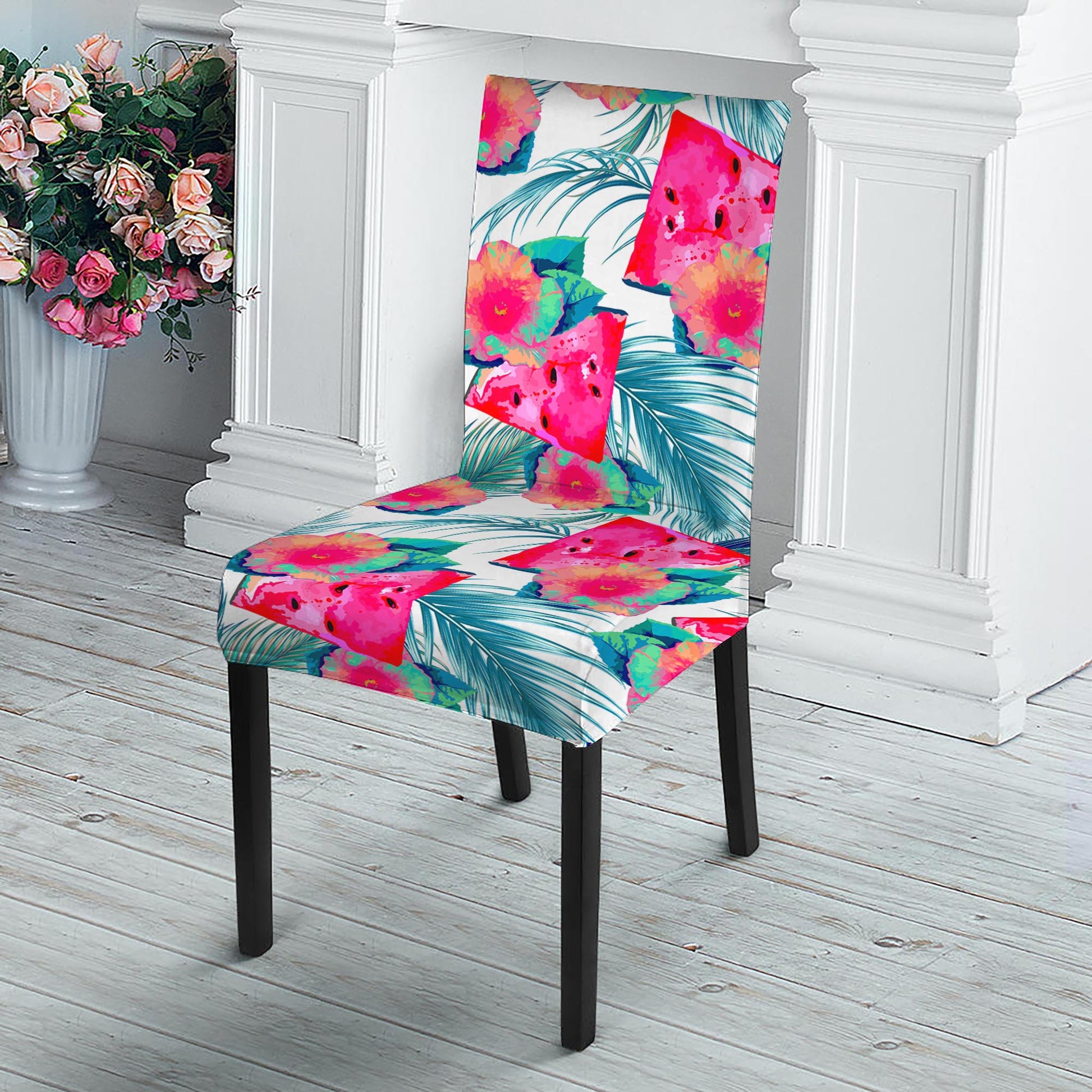 Watermelon Teal Hawaiian Pattern Print Dining Chair Slipcover