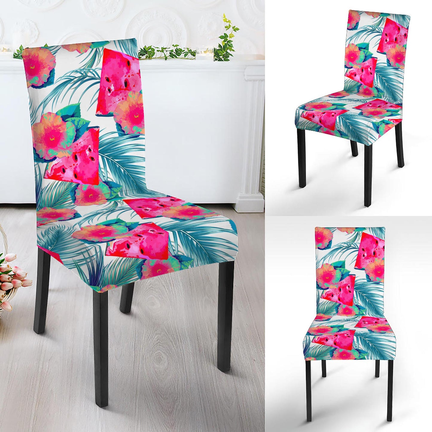 Watermelon Teal Hawaiian Pattern Print Dining Chair Slipcover