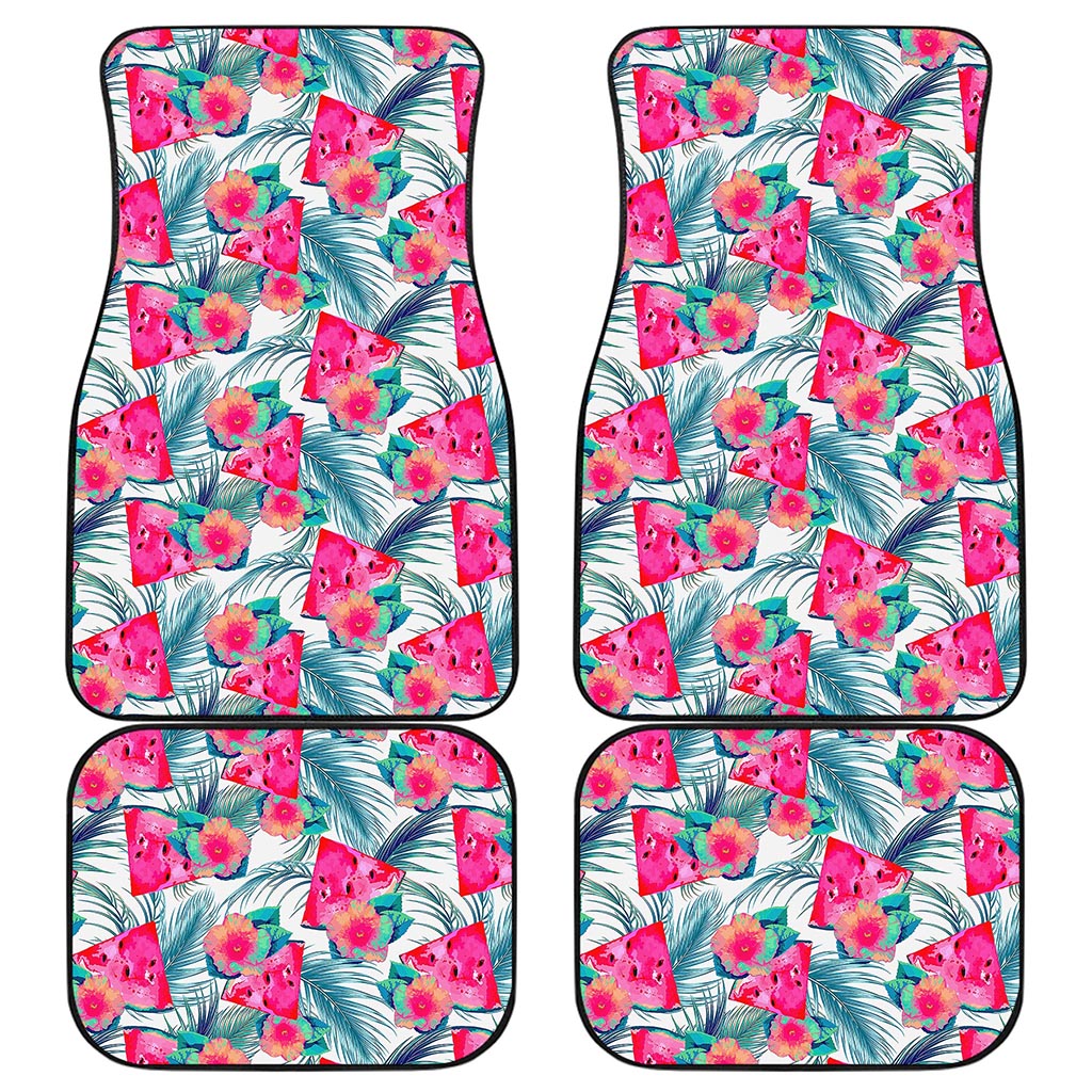 Watermelon Teal Hawaiian Pattern Print Front and Back Car Floor Mats