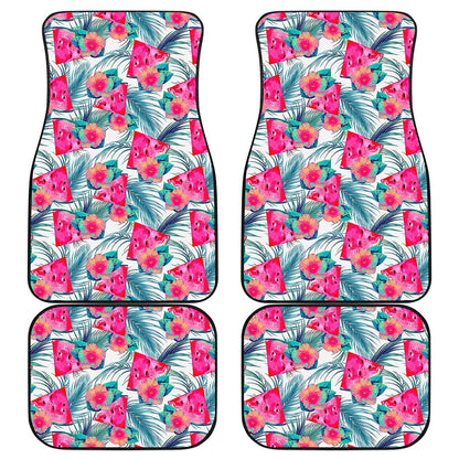 Watermelon Teal Hawaiian Pattern Print Front and Back Car Floor Mats