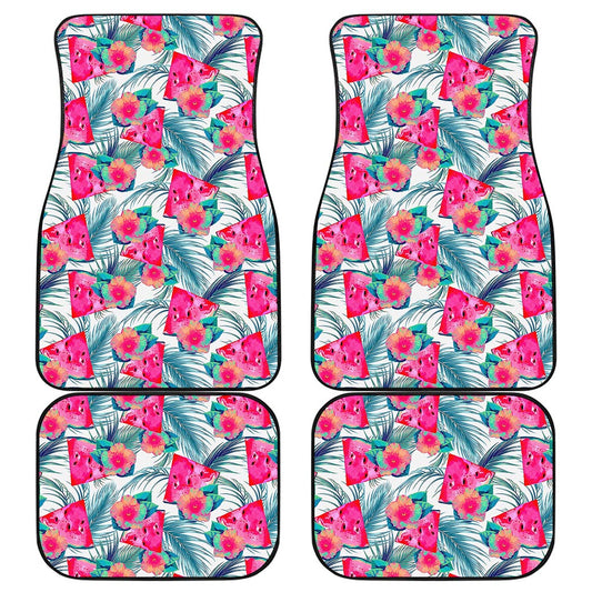 Watermelon Teal Hawaiian Pattern Print Front and Back Car Floor Mats
