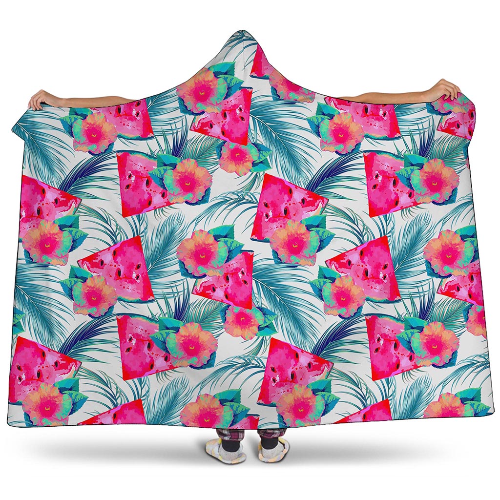 Watermelon Teal Hawaiian Pattern Print Hooded Blanket