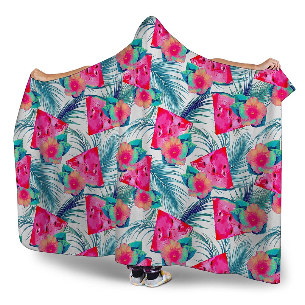 Watermelon Teal Hawaiian Pattern Print Hooded Blanket