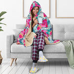 Watermelon Teal Hawaiian Pattern Print Hooded Blanket
