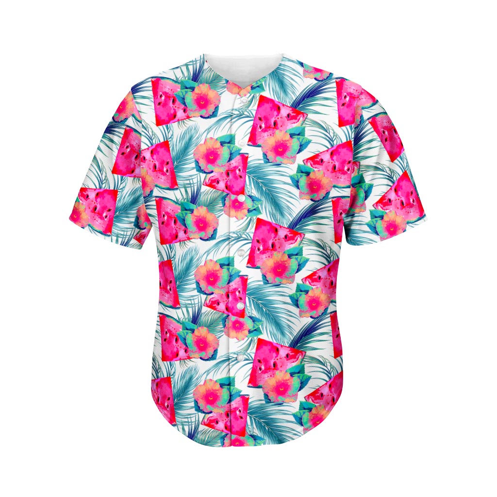 Watermelon Teal Hawaiian Pattern Print Men's Baseball Jersey
