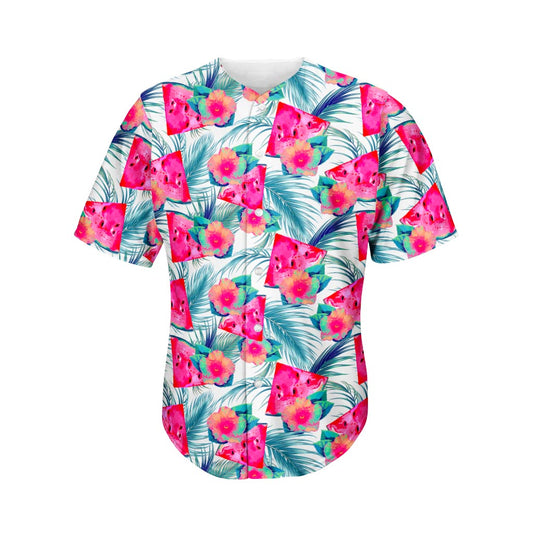 Watermelon Teal Hawaiian Pattern Print Men's Baseball Jersey
