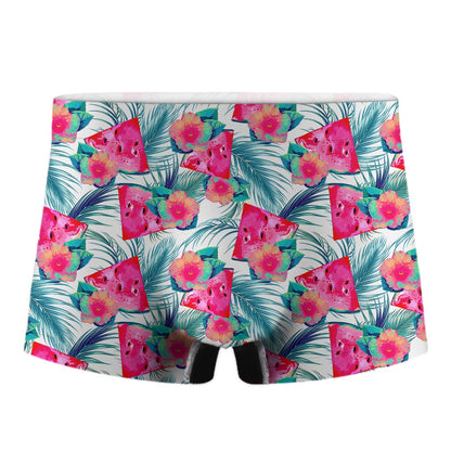 Watermelon Teal Hawaiian Pattern Print Men's Boxer Briefs