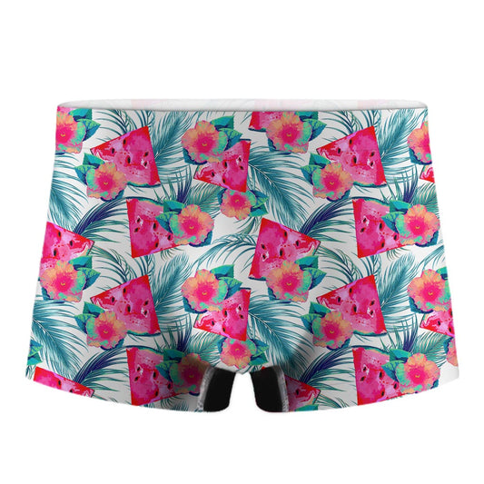 Watermelon Teal Hawaiian Pattern Print Men's Boxer Briefs