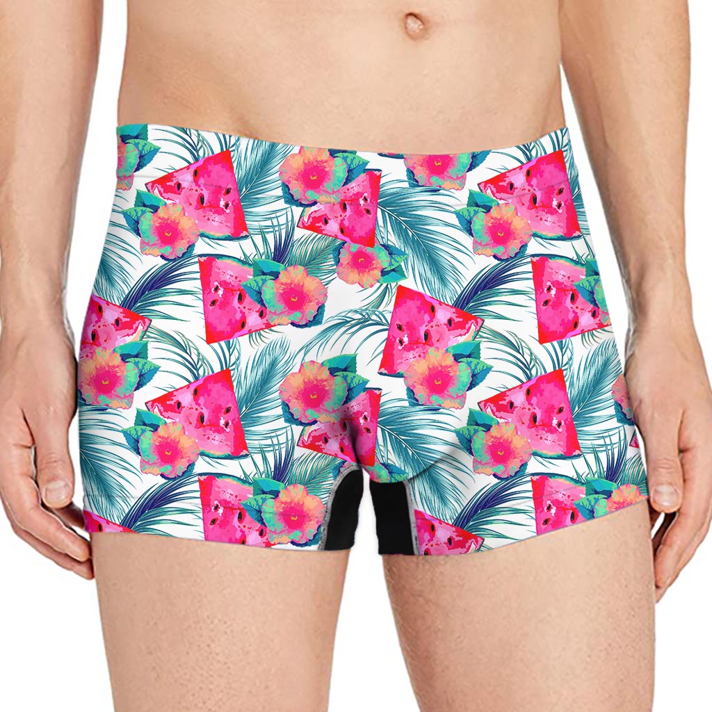 Watermelon Teal Hawaiian Pattern Print Men's Boxer Briefs