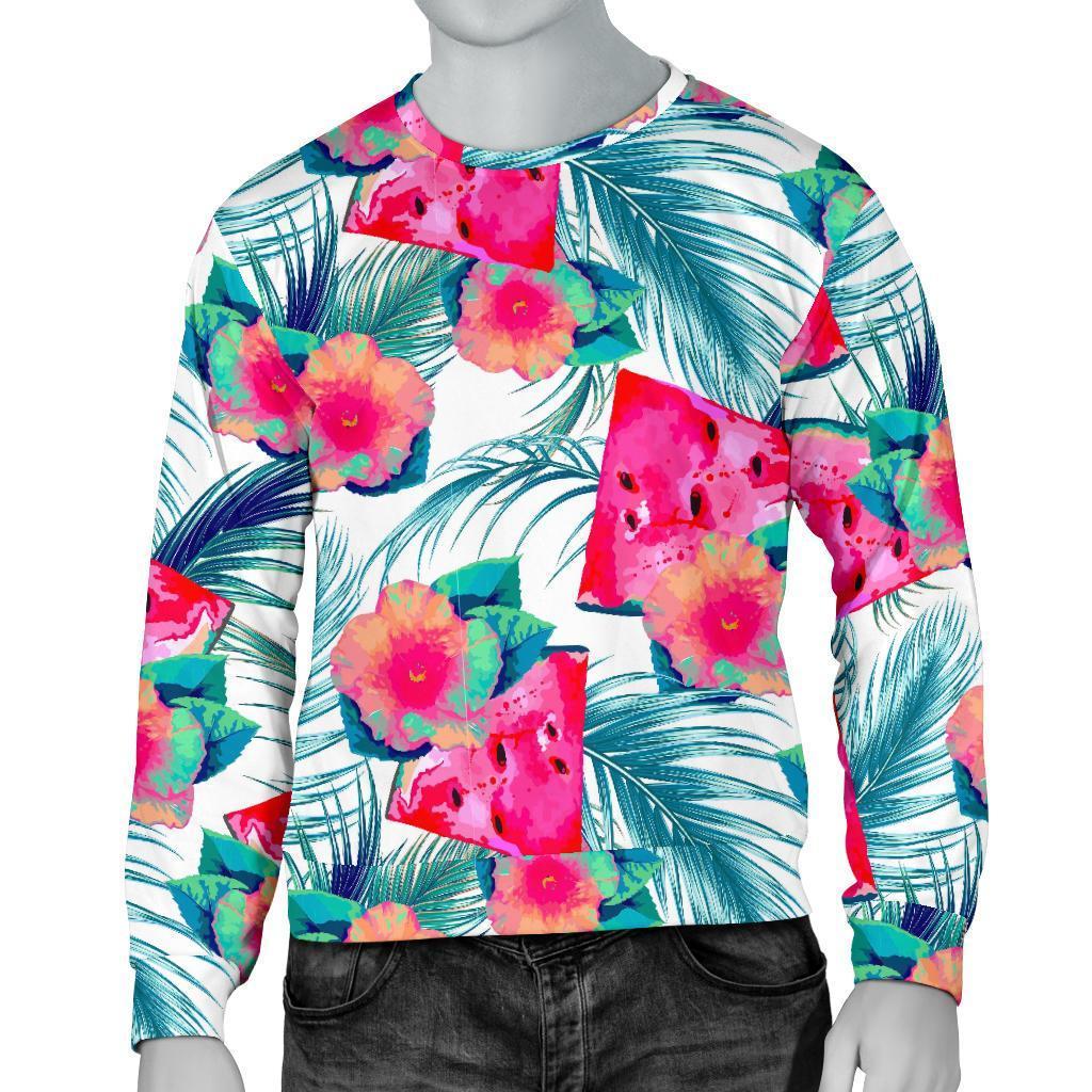 Watermelon Teal Hawaiian Pattern Print Men's Crewneck Sweatshirt GearFrost