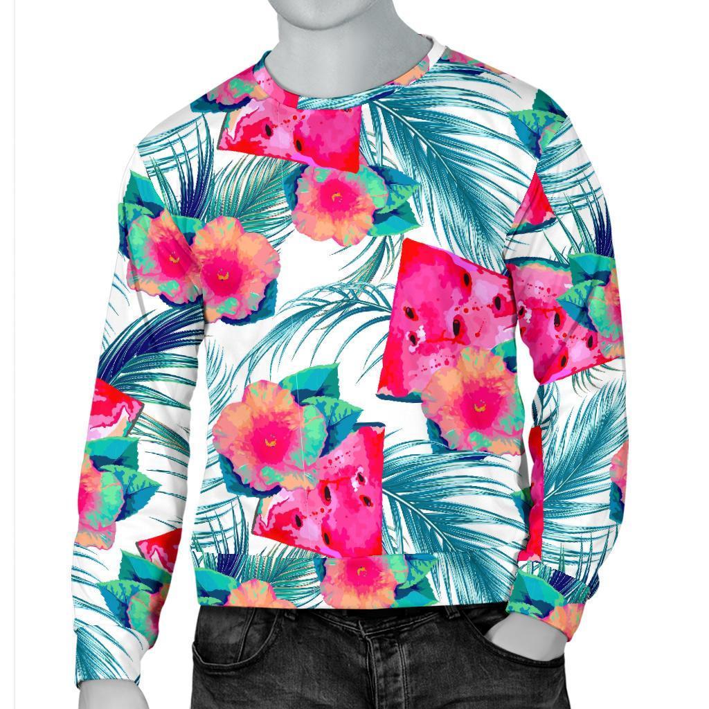 Watermelon Teal Hawaiian Pattern Print Men's Crewneck Sweatshirt GearFrost