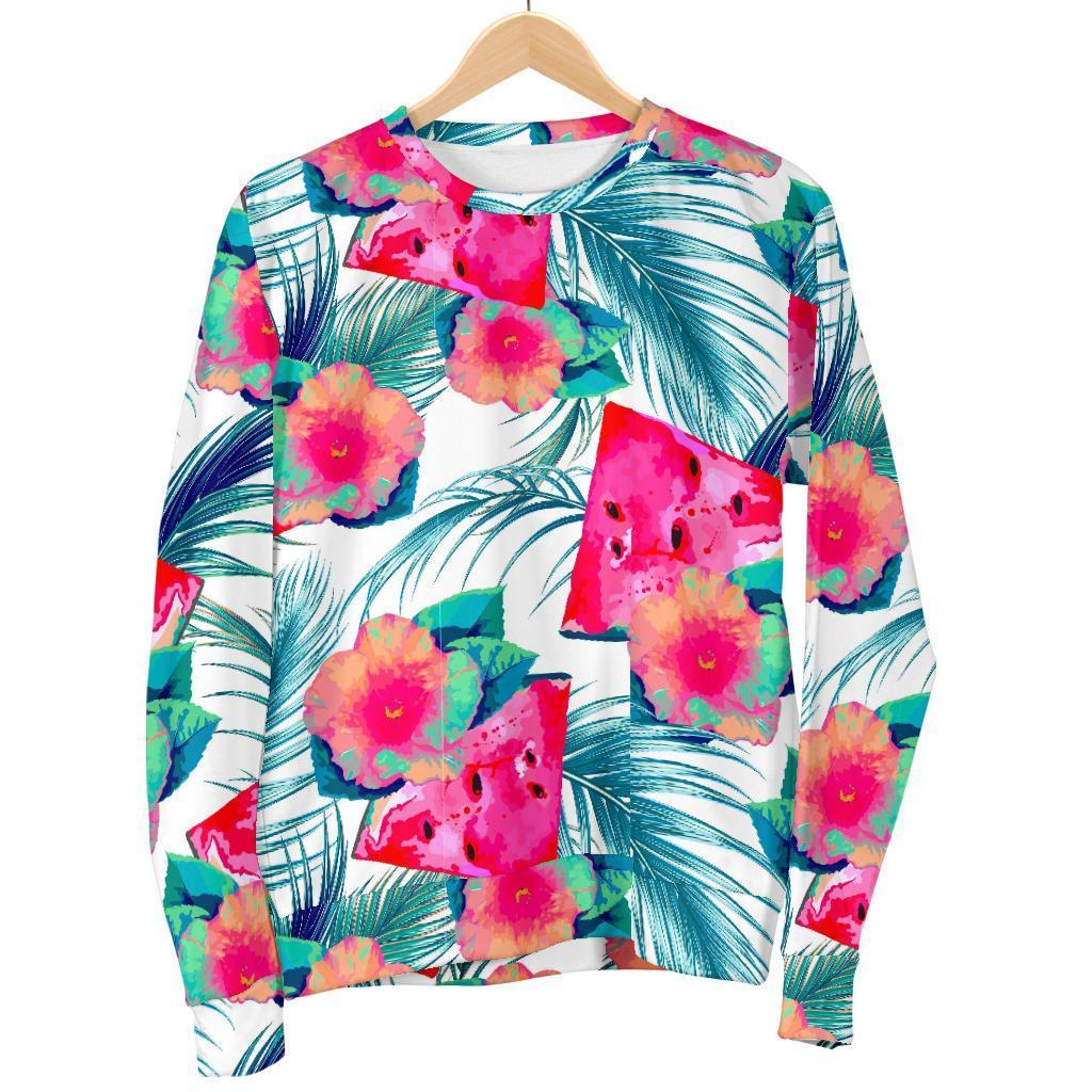 Watermelon Teal Hawaiian Pattern Print Men's Crewneck Sweatshirt GearFrost