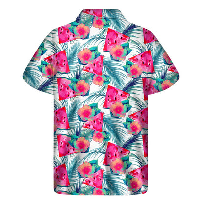 Watermelon Teal Hawaiian Pattern Print Men's Short Sleeve Shirt