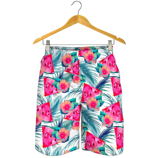 Watermelon Teal Hawaiian Pattern Print Men's Shorts