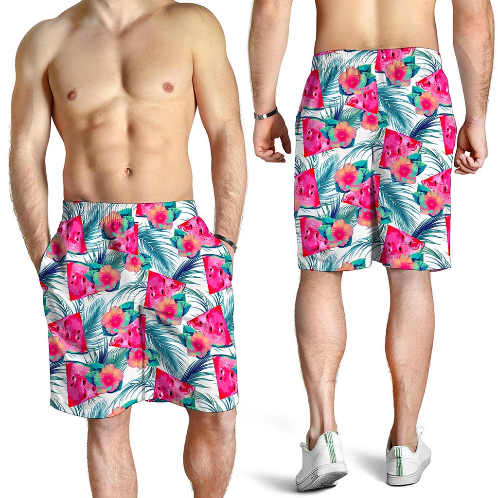 Watermelon Teal Hawaiian Pattern Print Men's Shorts