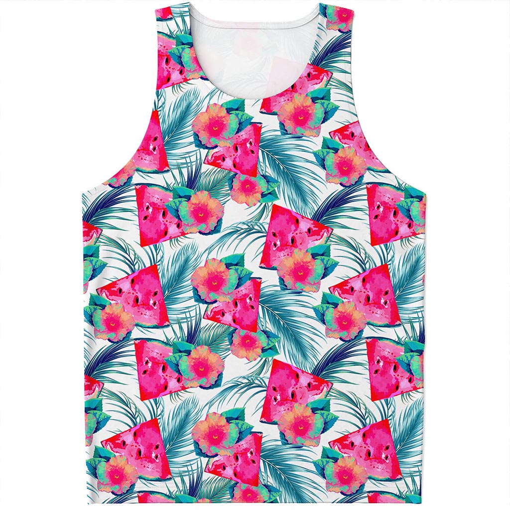 Watermelon Teal Hawaiian Pattern Print Men's Tank Top