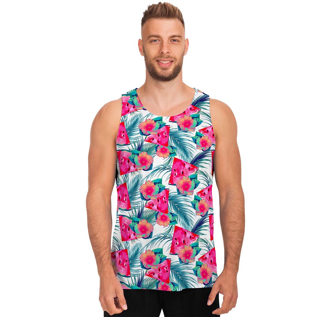 Watermelon Teal Hawaiian Pattern Print Men's Tank Top