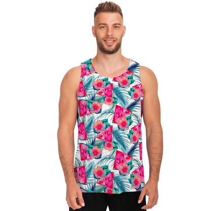 Watermelon Teal Hawaiian Pattern Print Men's Tank Top