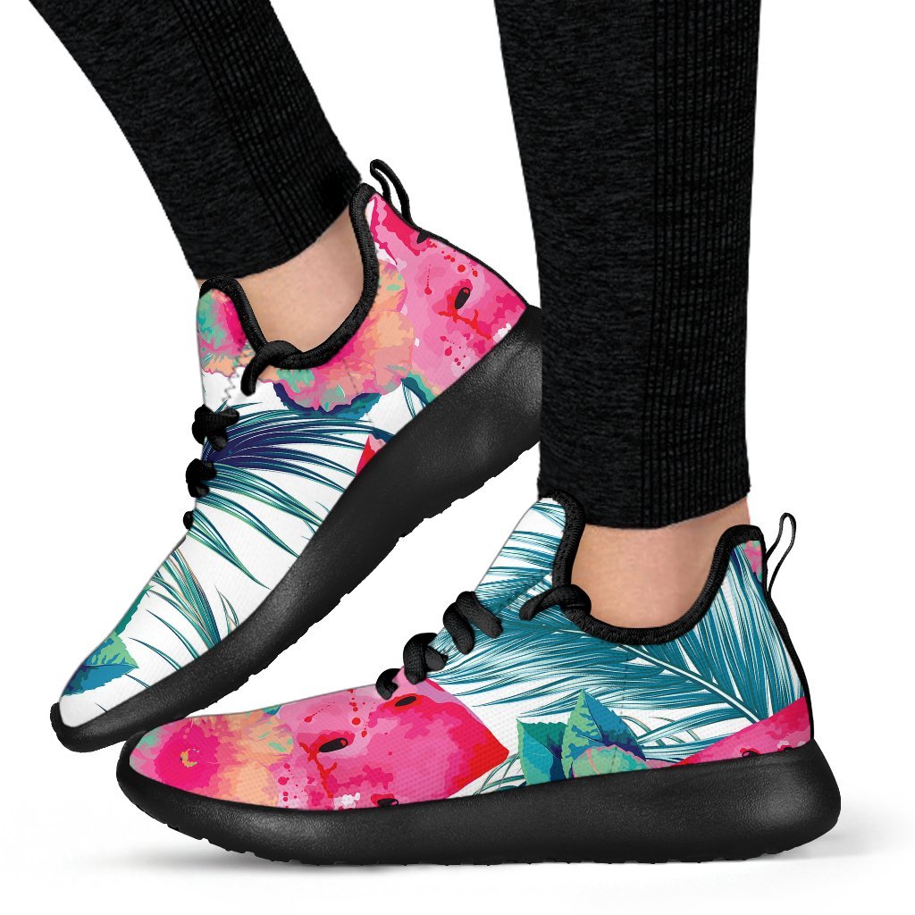 Watermelon Teal Hawaiian Pattern Print Mesh Knit Shoes GearFrost