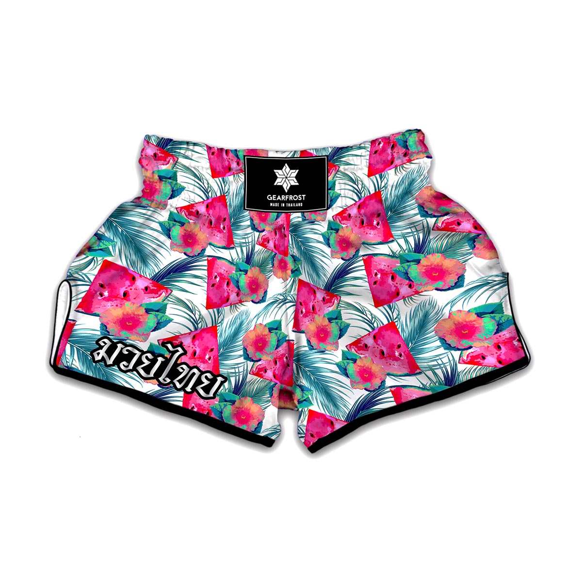 Watermelon Teal Hawaiian Pattern Print Muay Thai Boxing Shorts