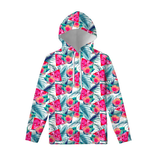 Watermelon Teal Hawaiian Pattern Print Pullover Hoodie