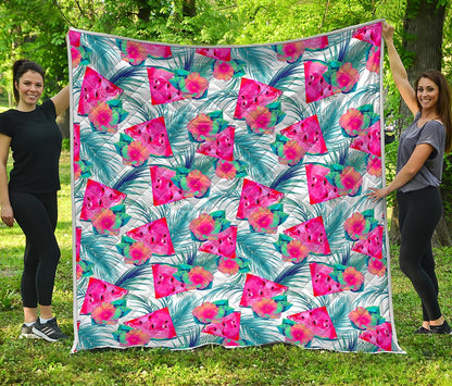 Watermelon Teal Hawaiian Pattern Print Quilt