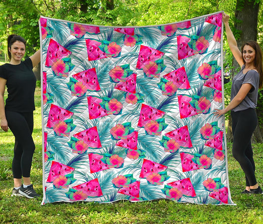 Watermelon Teal Hawaiian Pattern Print Quilt