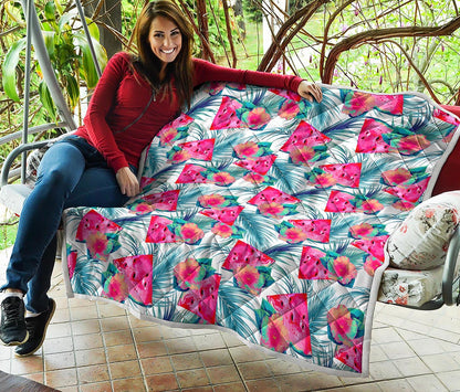 Watermelon Teal Hawaiian Pattern Print Quilt